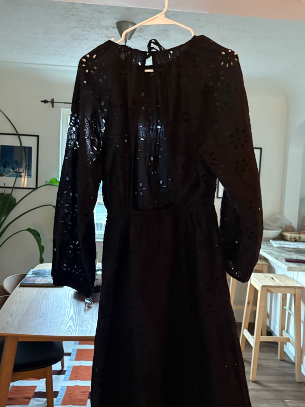 H&M Black Eyelet Midi Dress with Tie Back